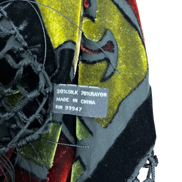 Velvet Poncho With Fringe Hem & Bold Abstract Multicolor Design One Size - Picture 4 of 5